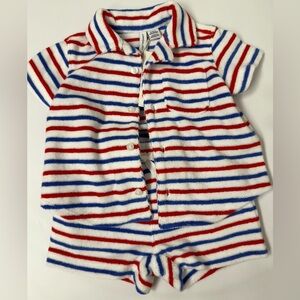 Janie and Jack Red and Blue Striped Two Piece Terry Outfit